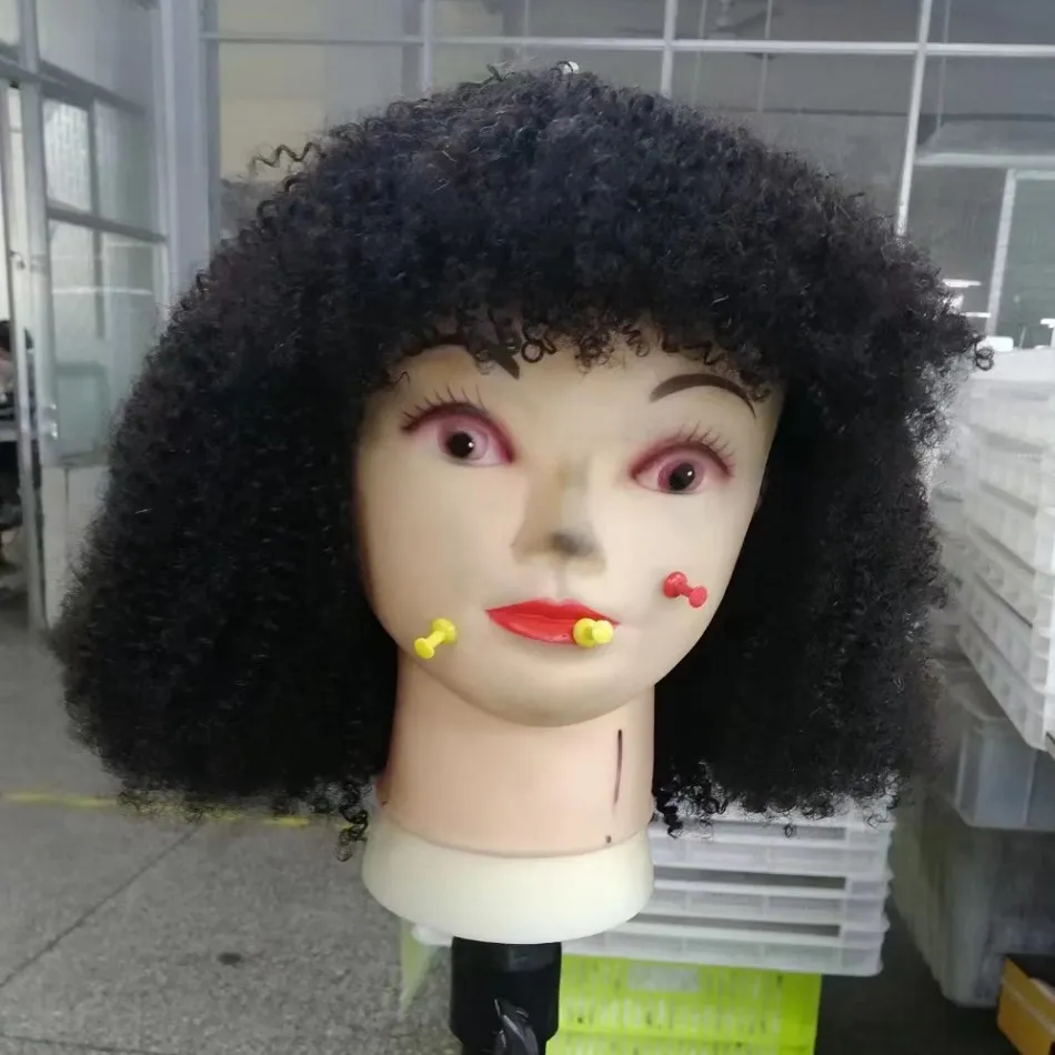 Bangs Perg Remy Indian afro Kinky Curly Human Hair Peruki dla kobiet w pełni maszyna wykonana naturalny kolor