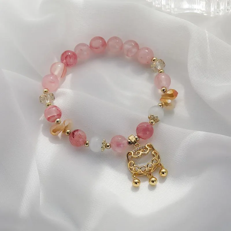 Beaded Strands Korean Style Simple Pink Crystal Opal Girl Creative Lock Pendant Bracelet For Women Fashion Jewelry Accessories Fawn22