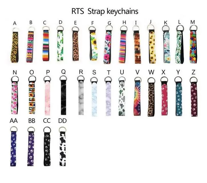 Neopreen polsbandje Sleutelhanger Bedrukte Hand Pols Lanyard Sleutelhanger Houder bloem Strip Luipaard Lanyard Sleutelhanger Sleutelhangers Tas Hangend