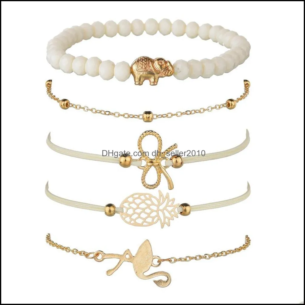 Beaded Strands Mtilayer Bracelet Pine Bow Bead Charm Five-Piece Suit Bracelets Sets Drop Delivery 2021 Jewelry Dhseller2010 Dh8Li