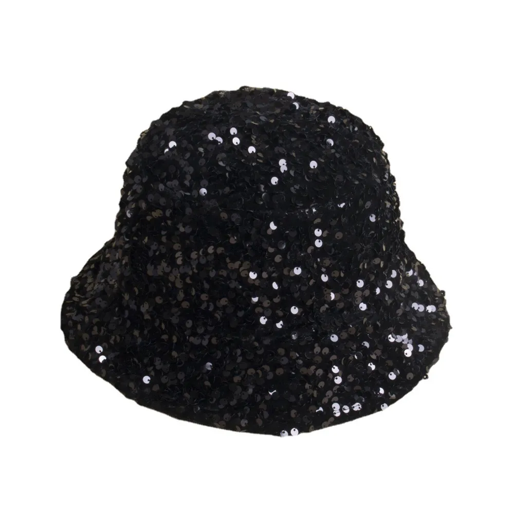 Women Warm Cloche Bucket Hat Glitter Winter Bowler Derby Hat with Sequin 2293