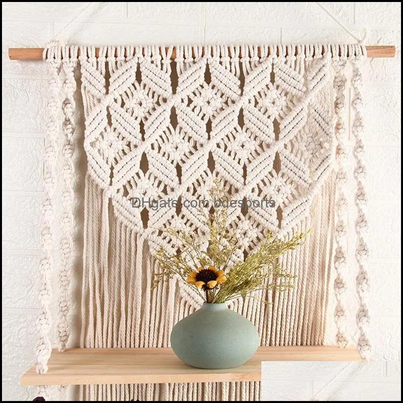 Other Home Decor Boho Woven Wood Shelf Tapestry Cotton Rope Wall Floating Exquisite Workmanship Minimalist And Durable