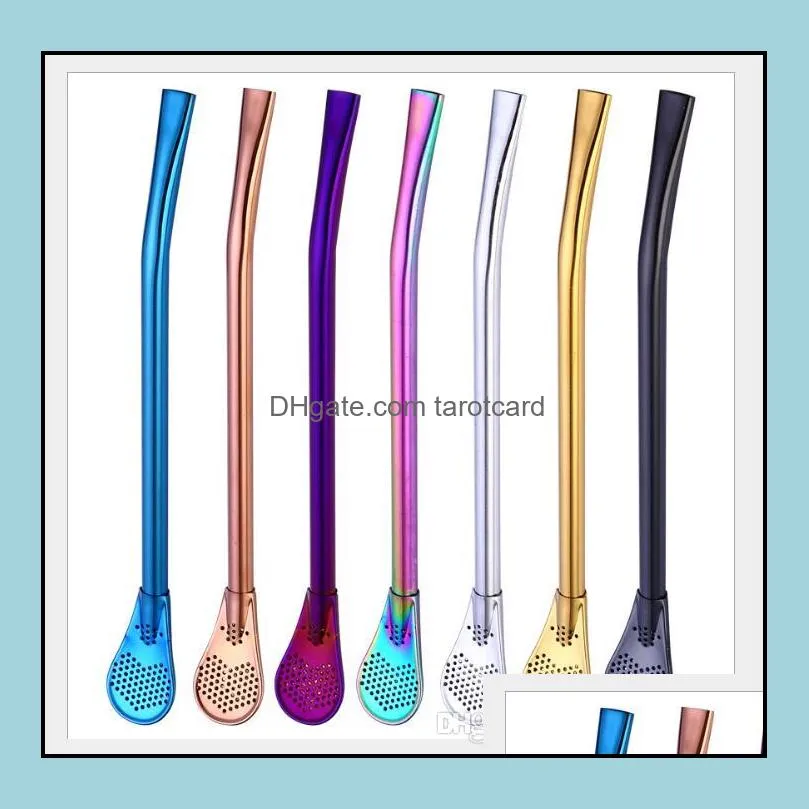 304 Eco-Friendly Stainless steel stirrer Spoons straws Multicolour Drinking Tea Mate Straw Gourd Bombilla Filter Spoon