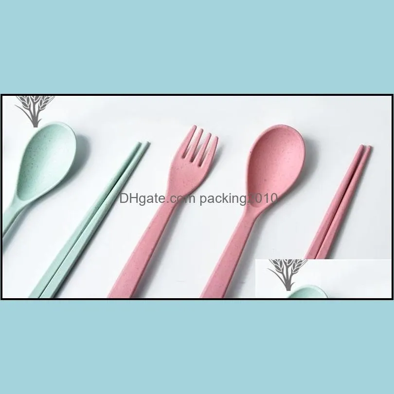 Travel Portable Tableware Multi Color Wheat Stalk Spoon Fork Chopsticks Flatware Sets Hot Sale 2 1yy C R