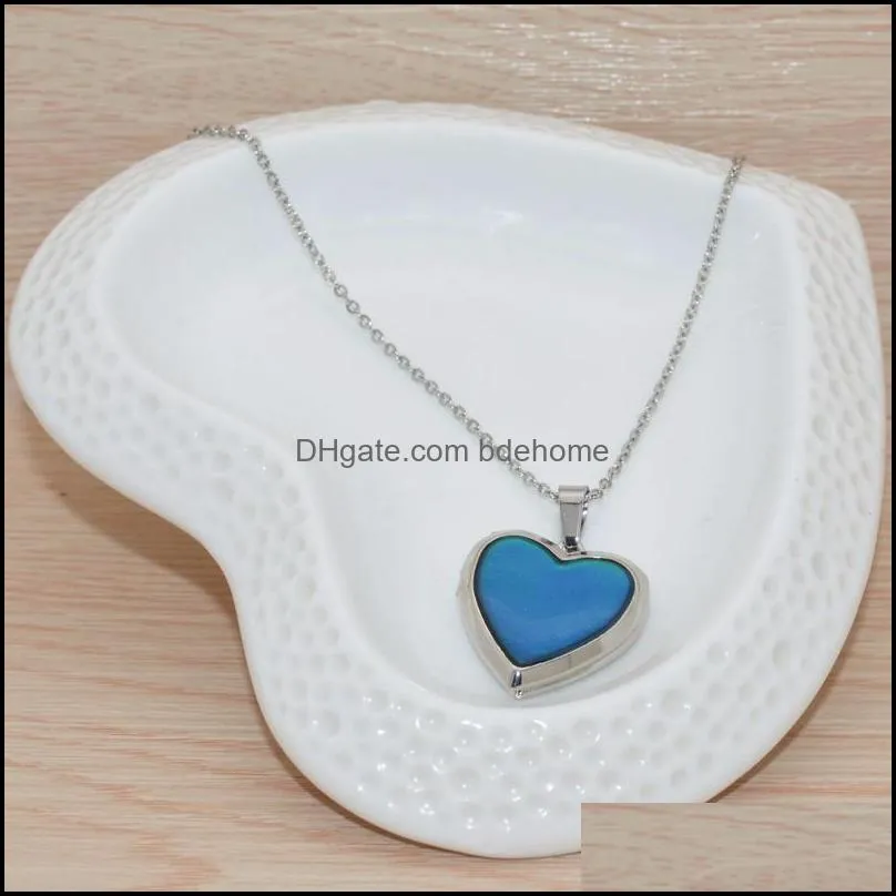 heart mood necklace stainless steel changing color emotion feeling temperature can open pendant 120pcs/lot