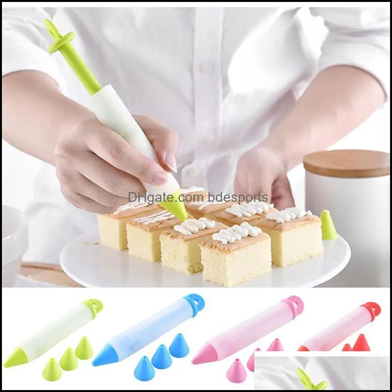 Silicone DIY Food Write Pen Chocolate Decorating Tools Cake Mold Cream Icing Piping Pastry Kitchen Accessories with 4 Nozzles