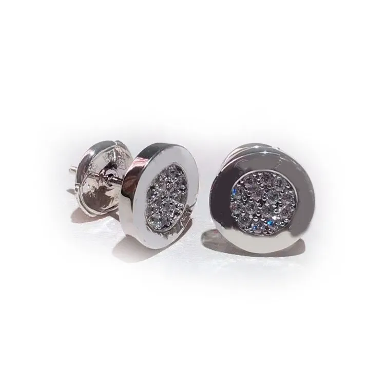 Projektant Moda Przycisk Stadnina Kolczyki Huggie Pełna Diament Silver Elektropated Non Bay Black Ceramic White Fritillary Pair Stud