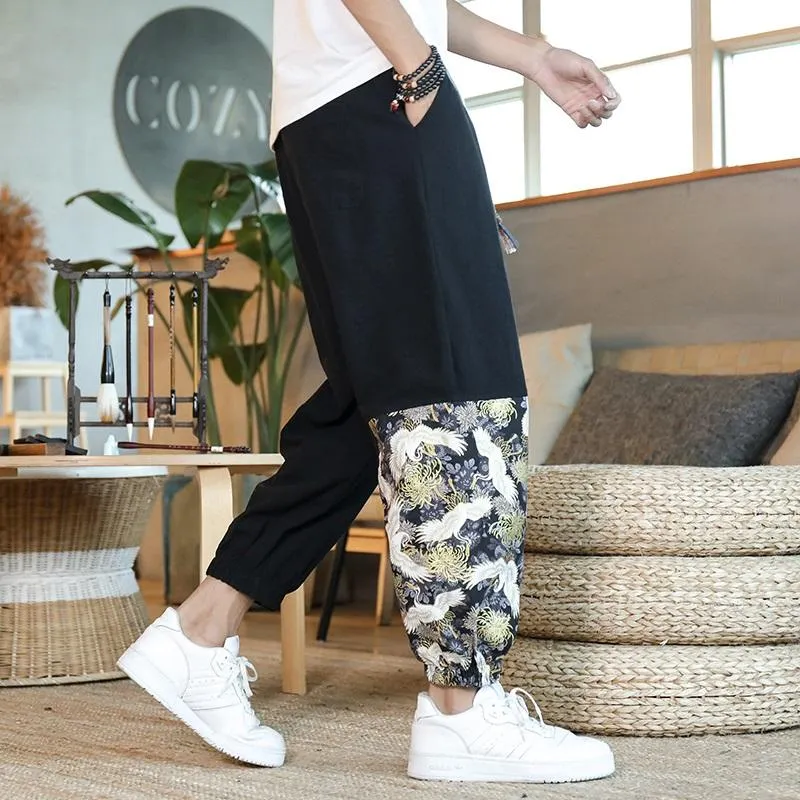 Abbigliamento etnico Pantaloni Harem stile cinese Streetwear Baggy Hippie Uomo Pantaloni giapponesi Harajuku Kimono Uomo uomo 10865