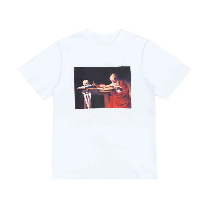 Kleidung T-Shirts aus Markendesigner-Baumwolle mit kurzen Ärmeln Paare von Schwarz-Weiß-T-Shirt Herren-Top-T-Shirt Lässiges Sommer-T-Shirt Ölmalerei x Druck