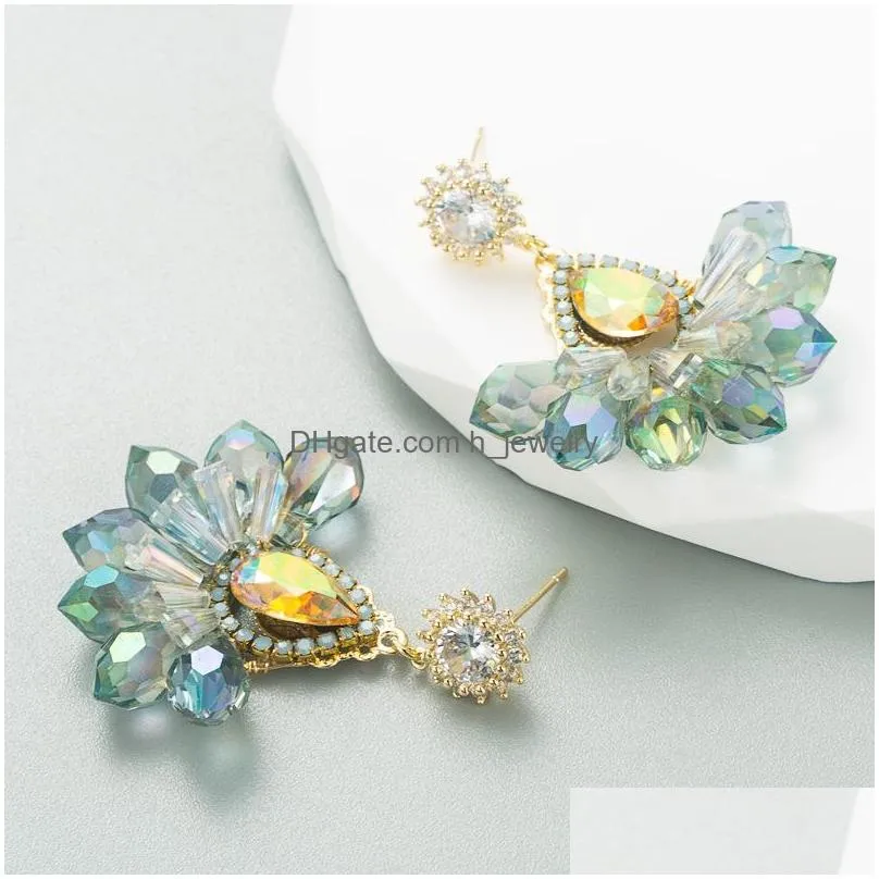 fashion jewelry s925 post light luxury baroque crystal earrings geometric flower dangle rhinestone stud earrings