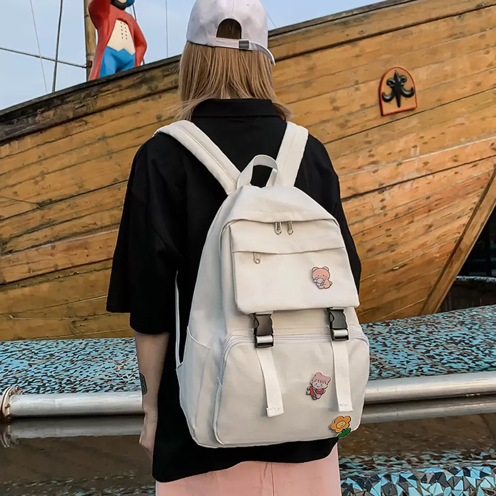 Large Capacity Canvas Backpack - Fashionable Women's School Bag, Casual ...