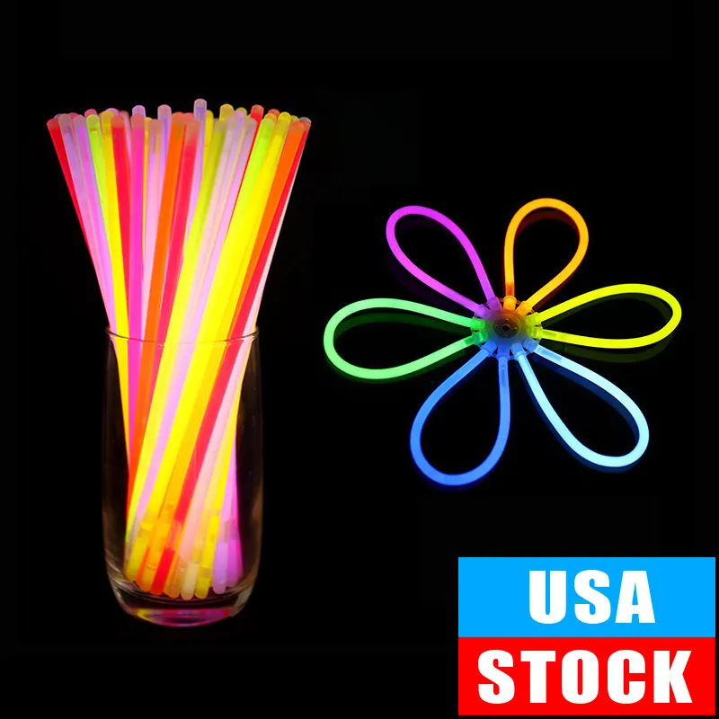 Novelty Lighting Party Glow Sticks levererar 8 tum Glöd i Dark Light Up Favors Decoration neonhalsband och armband med anslutningar usastar
