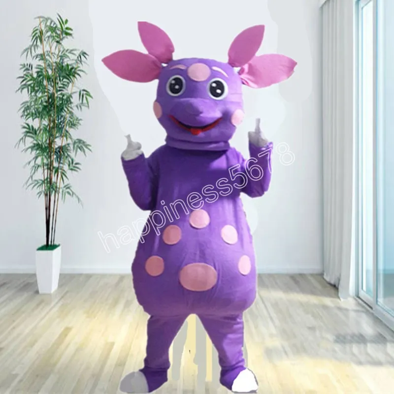 Costumes de mascotte de cochon violet d'Halloween de haute qualité, tenue de personnage de dessin animé, costume d'Halloween, taille adulte, fête d'anniversaire, robe de festival en plein air