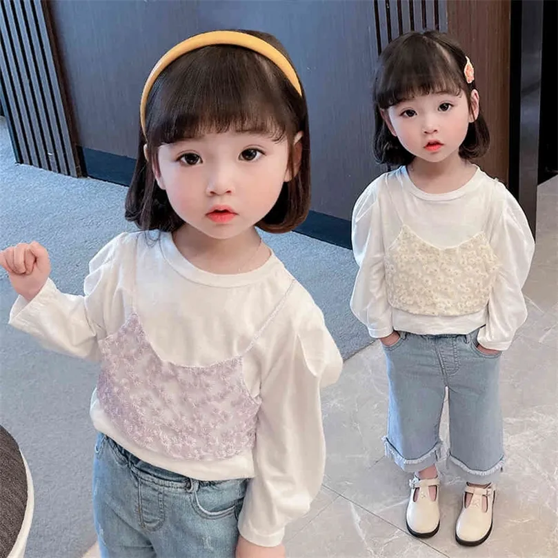 Toddler Girls Tops Floral Girls T-shirt Casual stijl T-shirts voor kinderen Spring herfst Kinderkleding 210412