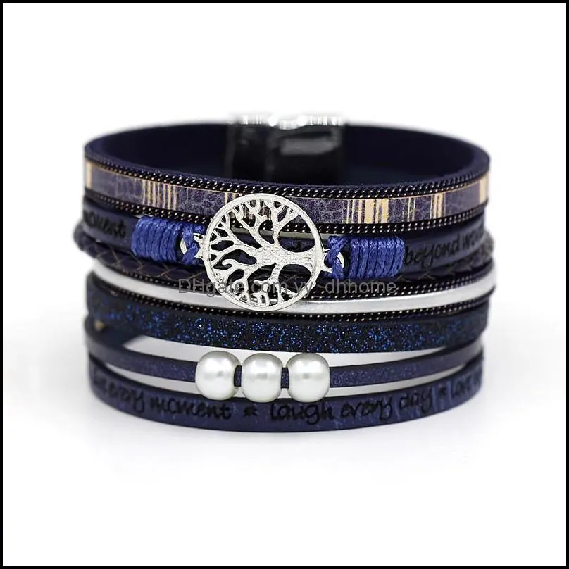 Tennis Women Leather Bracelet Jewelry Tree Of Life Imitation Pearls Magnet Clasp Bangles Bracelets Female Gift For Year1