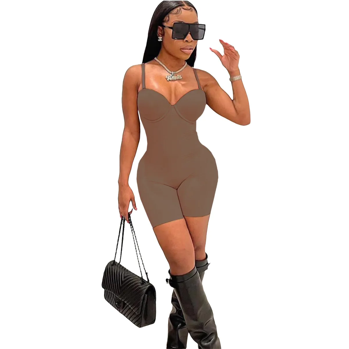 2022 Jumpsuit vs romper for women summer Sexy Romper Nude Sleeveless Strap Womens Black Red JumpsuitS Dress Deep V Neck Short Club Slim Empire Waist Clohtes 3d Model