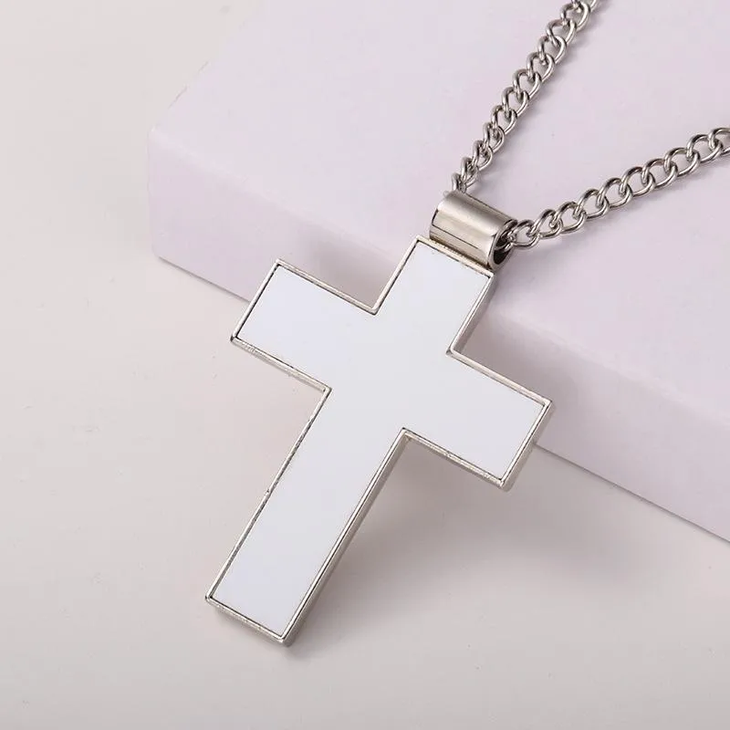 Sublimation Blank Cross Pendant Necklace Personalized Heat Transfer Metal Pendant Hip Hop Fashion Jewelry Accessories