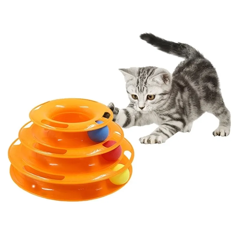 Three Levels pet cat toy Tower Tracks Disc cat Intelligence Amusement triple pay disc cat toys ball Training Amusement plate T200720