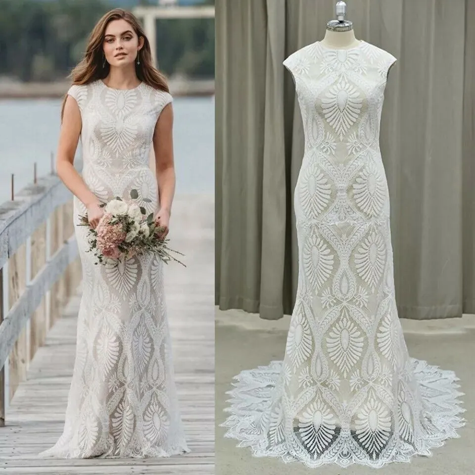 Büyüleyici Dantel Bohem Gelinlik O Boyun Kolsuz Deniz Kızı Boho Gelin Elbise Tam Uzunluk Plaj Hippies Gelin Elbise 2022 Robe Mariage Vestido De Novia