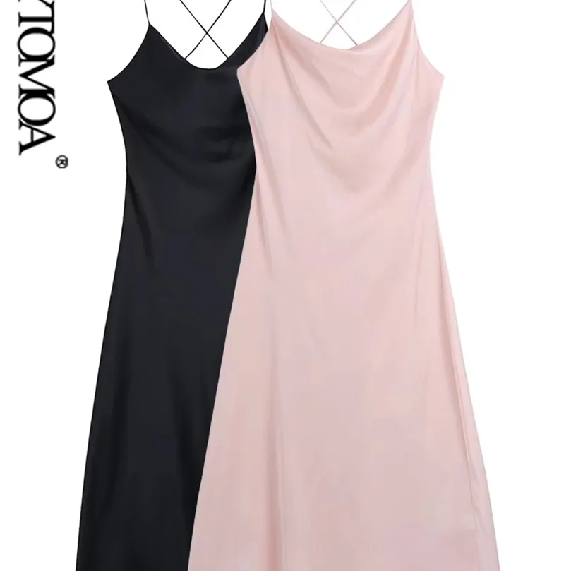 Vestido Midi de tacto suave a la moda para Mujer, Vintage, sin espalda, atado, tirantes finos, Vestidos para Mujer, Vestidos para Mujer 220526