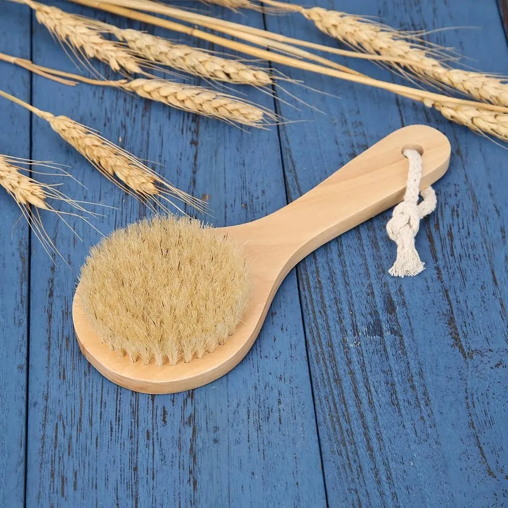 Sublimation Dry Skin Body Brush with Short Wooden Handle Boar Bristles Shower Scrubber Exfoliating Massager