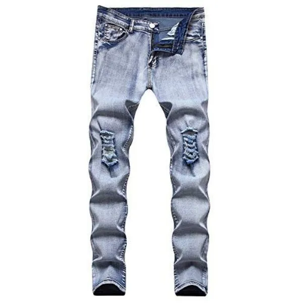 Herrenjeans AUSVERKAUF Mann männlich zerrissen drapiert Biker Knie plissiert Knöchel Reißverschluss Marke Slim Fit Cut Destroyed Skinny Jean