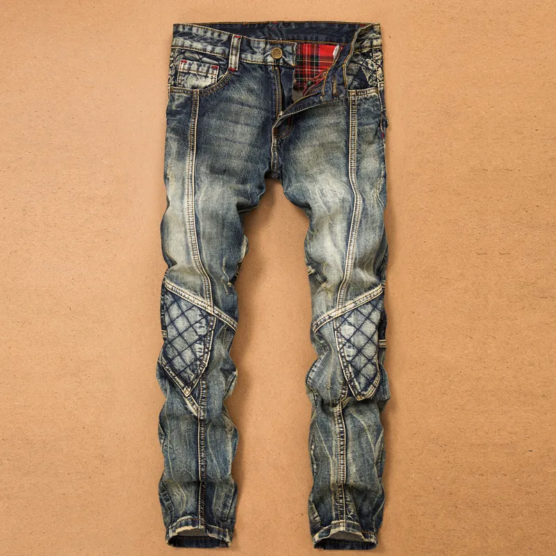Jeans para homens Calças de carga Splicing calça jeans Biker de alta qualidade Masculino Designer casual reto Militar muitos Multi Pocket 220719