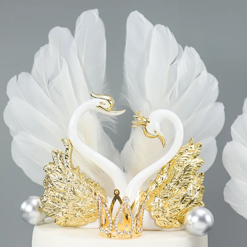 Romantic Crown Swan Cake Topper Cake Dessert Baking Decor Ornament Birthday Wedding Cake Decoration Supplies