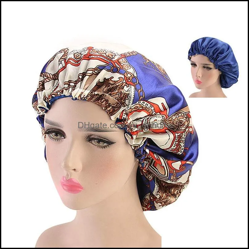 Adjustable Large Double Layer Satin Bonnet for Women Solid Color Comfortable Day Night Sleep Cap Salon Lady Make Up Head Wear