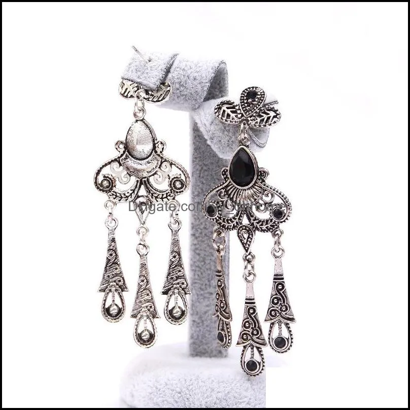 silver drop earrings for women girl vintage tibetan resin gem dangle and chandelier earrings fashion jewelry wholesale - 0806wh