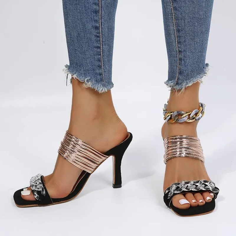 Sandálias de calcanhar limpo para mulheres femininas moda com estampa de leopardo combinação de correia de camurça de pé aberto