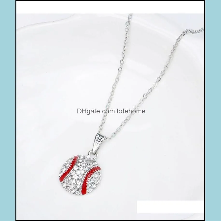 Top quality Sports baseball Pendant necklace Crystal Rhinestone diamond baseball charm Silver chains For women s Fans Fashion Jewelry