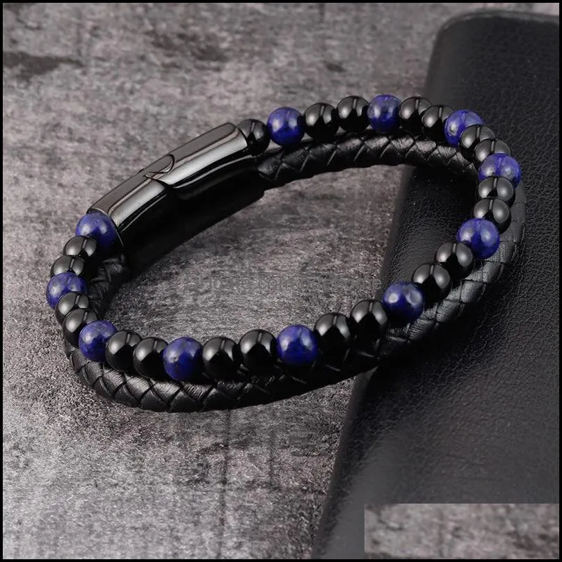 handmade bracelet women 7 chakra wrap jewelry tiger eye braided bead bangle magnetic clasp leather natural stone bracelets