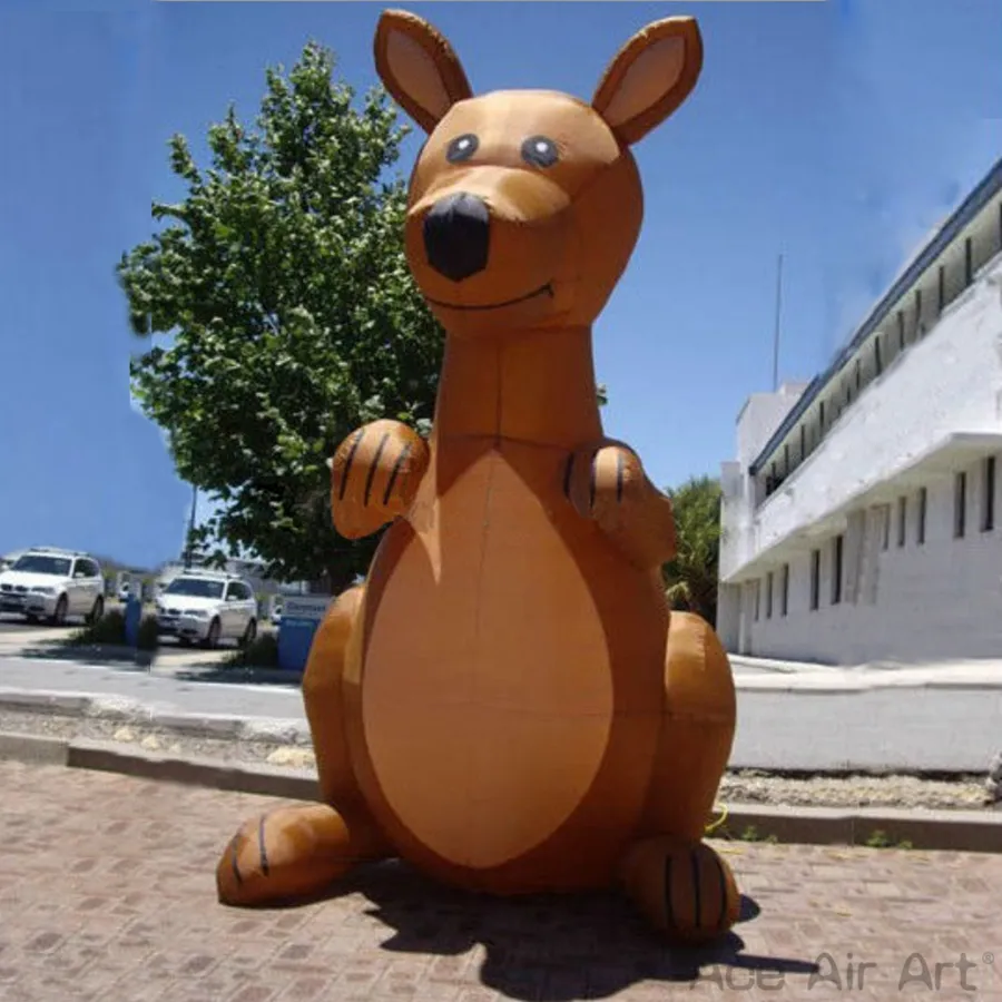 Återanvändning och säker 3 meter höjd brun uppblåsbar känguru djur för uteservering av reklamevenemang med Ace Air Art gjord