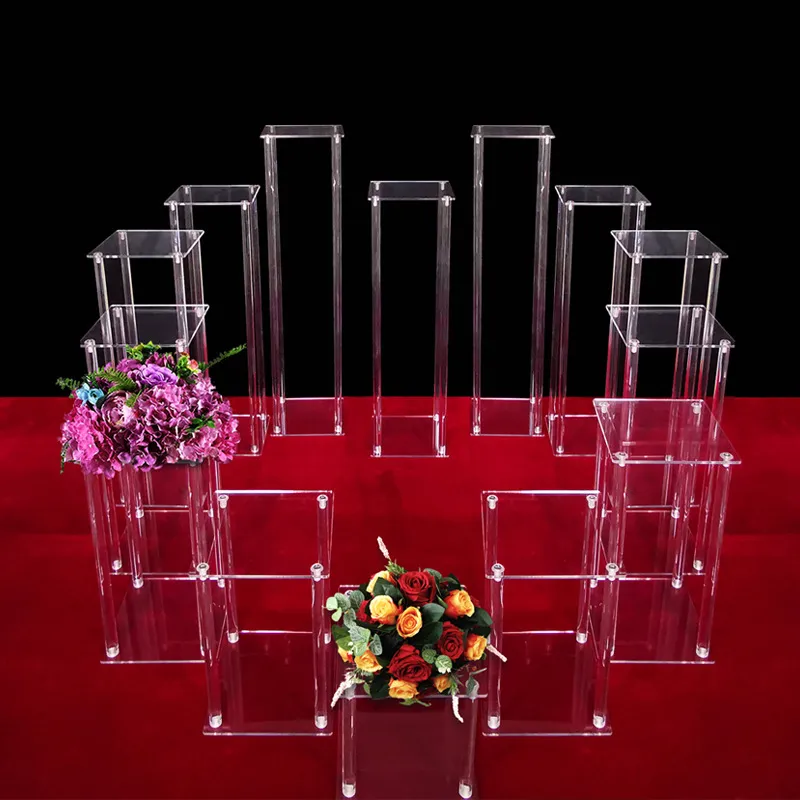 装飾クリアアクリル床の花瓶の花の透明なベースの結婚式のコラム幾何学的センターピースヴァーズホームデコレーションimake298