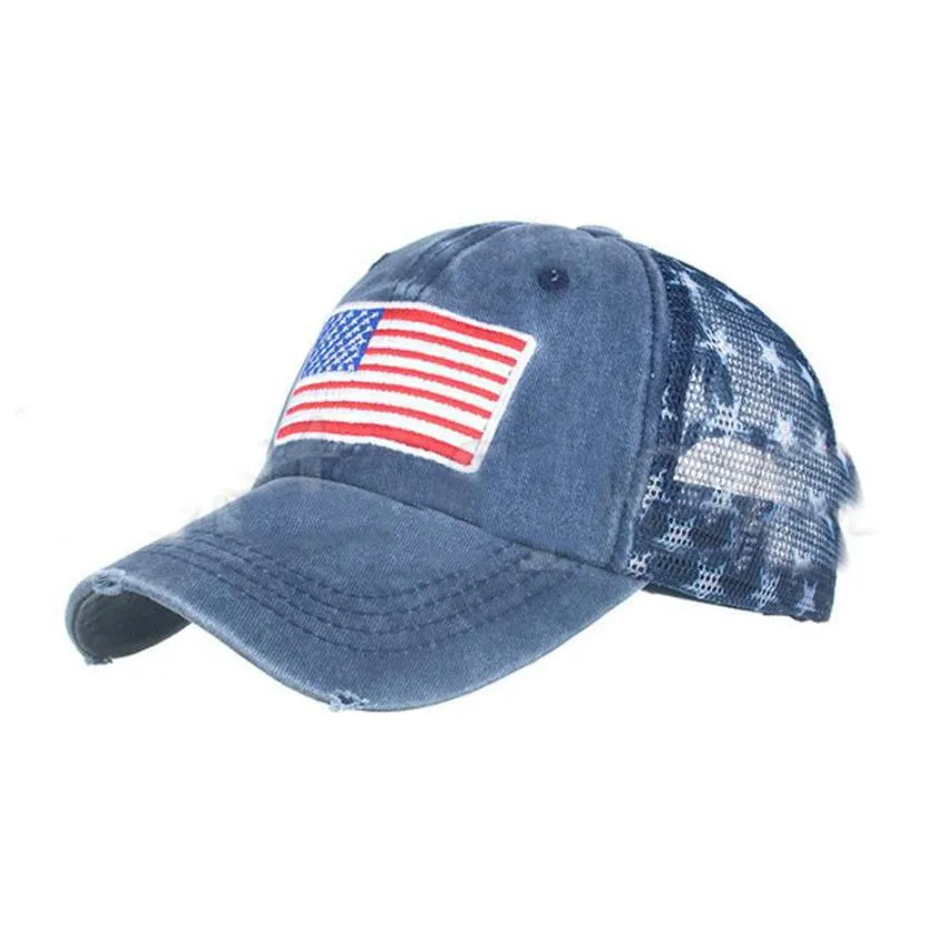 USA  Hats Trump American Baseball Caps Washed Distressed US Flags Stars Mesh Cap Sunshade Party Hat