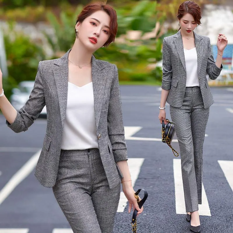 Women's Two Piece Pants Women's Women 2022 Spring Professional Office Pant  Suits Female Business Work Formal Jackets Ladies Thin