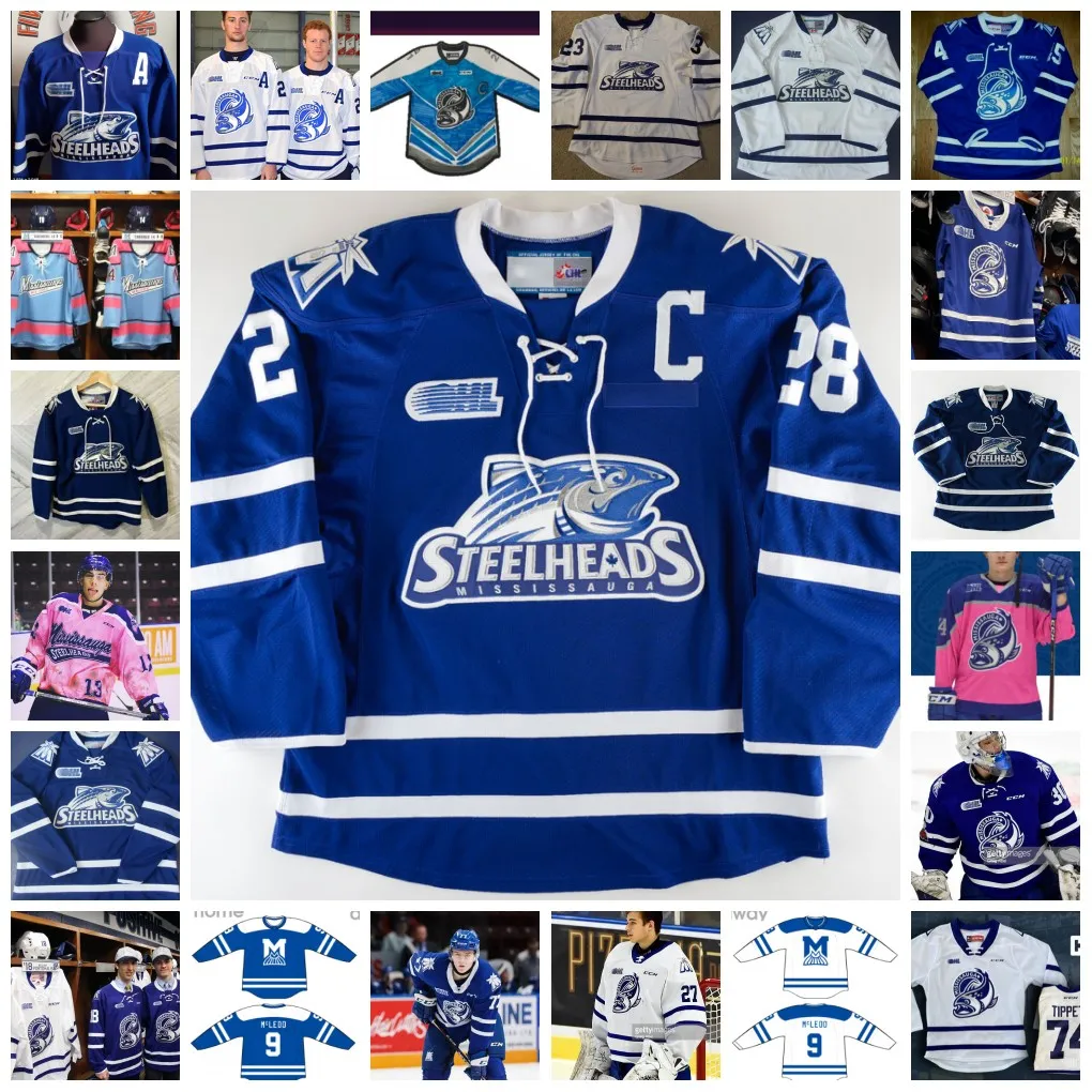 2022 مخصص OHL Mississauga Steelheads خياطة الهوكي Jersey 17 Dylan Gordon 82 Callum Chisholm 21 William Portokalis 89 Ty Anselmini 8 Adam Barkley 83 Quinn Binnie