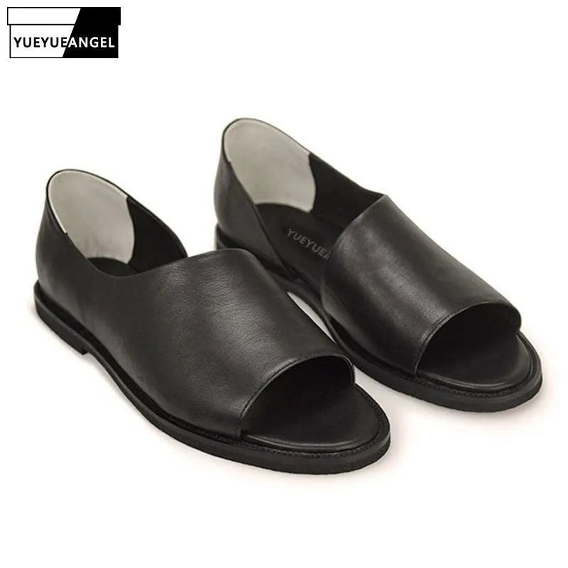 S män Rom sandaler glider sommarstrand på loafers äkta läder öppna tår skor manlig vintage casual toffel plus storlek per 301 sandal loafer tå sko caual per plu