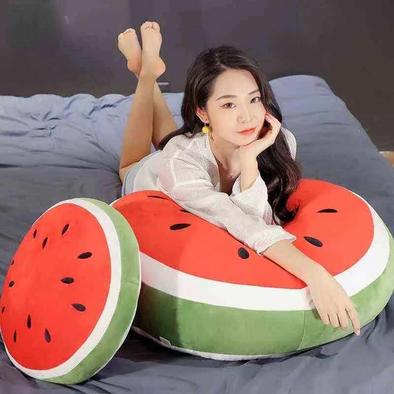 2022 Leuke watermeloen pluche speelgoed gevulde plantenkussens kawaii cartoon fruit kussen zacht speelgoed voor ldren verjaardagscadeaus j220729