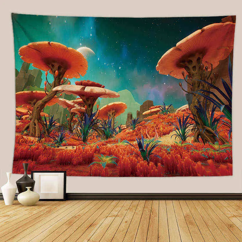 Большой грибной замок настенные коврики лесной луна Звездное небо хиппи бохо декор в общежитие Коврец Ковер Стена ковры ткани J220804