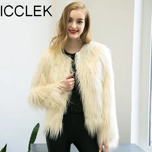 ICCLEK Imitacja Fur Płaszcz jesień i zimowy płaszcz damski Długie włosy damskie damskie wełniane wełny T220716