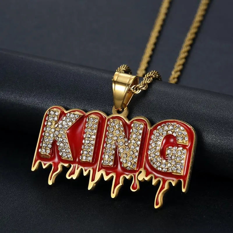 Anhänger Halsketten Hip Hop Bling Iced Out Gold Farbe Edelstahl KING Buchstaben Anhänger Neckalce Für Männer Rapper Schmuck Drop