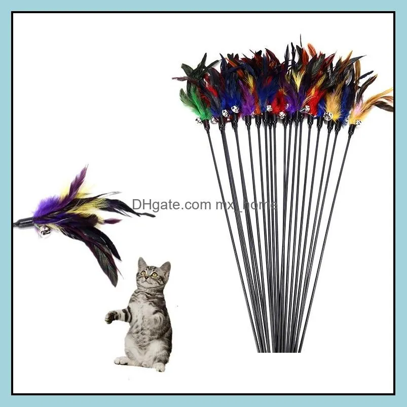 bell feathers pet toys soft colorful rod toy for cats kitten funny playing interactive cat supplies wll216