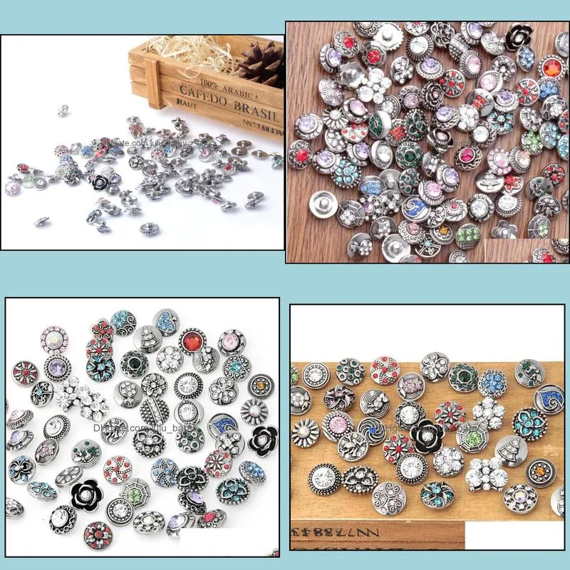 50pcs/Lots 12MM Snap button Mixed Style Diy Interchangeable Jewelry Snap Chunk Charm Buttons Fit Noosa Ginger Snap Bracelets