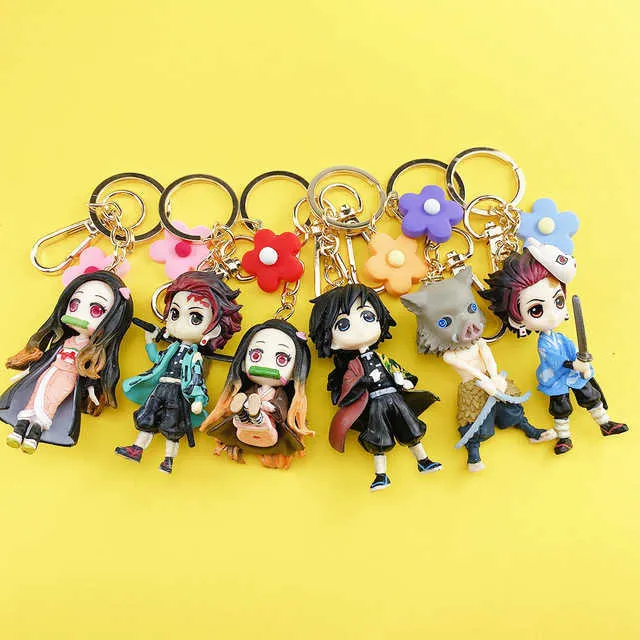 Anime Kimetsu No Yaiba Keychains Accessories, Tanjirou Nezuko Figuren, Demon Slayer Action Figure, Toy Teychains, Auto Key Ring, Cadeau