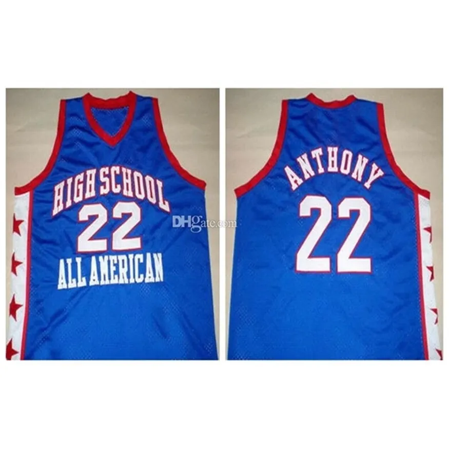 Nikivip High School All American Carmelo Anthony # 22 Maillot de basket-ball rétro bleu pour homme cousu personnalisé avec n'importe quel numéro