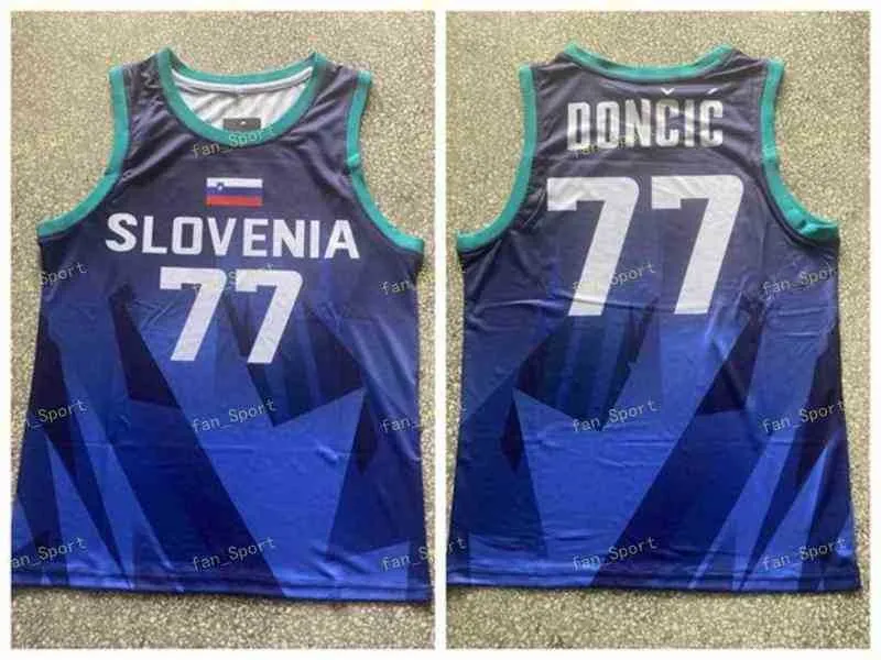 2022 Nieuwe Heren 2021 Hot Slovenië Luka Doncic #77 Basketbalshirts Blauw Unicersidad Europea #7 Madrid Witte Jersey Gestikte Shirts S-XXL