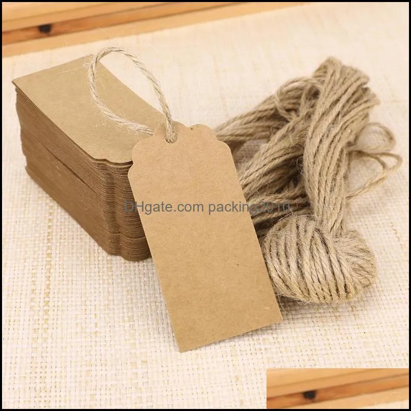 100X Brown Kraft Paper Tags Lace Scallop Head Label Luggage Wedding Note +String DIY Blank price Hang tag Kraft Gift Hang tag