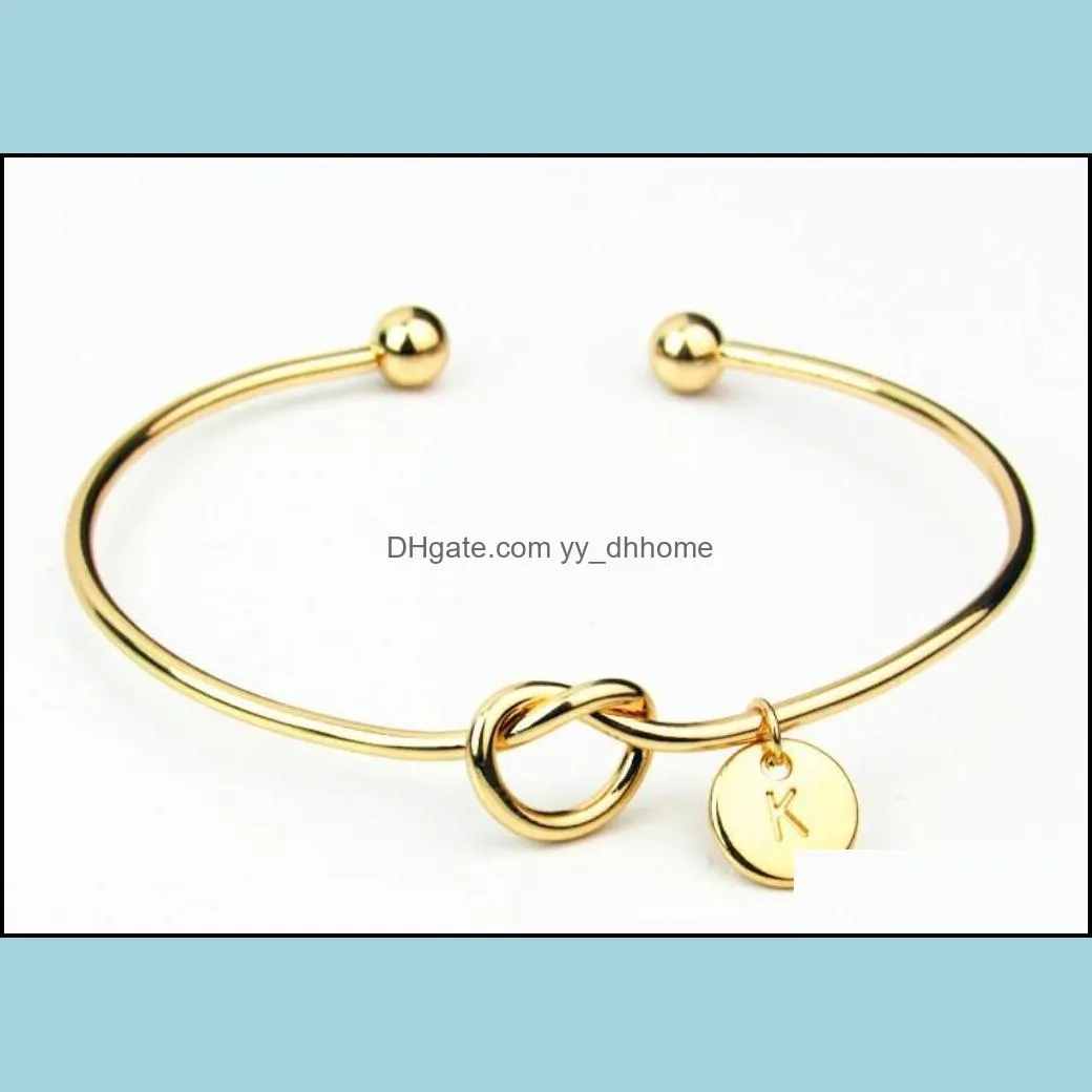 26 A-Z English Letter Initial Bracelet Silver Gold Letter Charm Bracelet Love Bowknot Wristband Cuffs Women Jewelry Will and Sandy